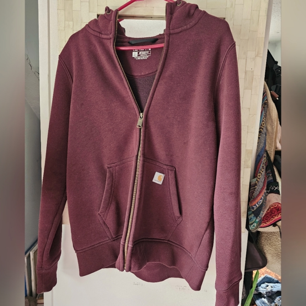 Womans Carhartt, size large, burgundy/wine colored zip up Hoodia